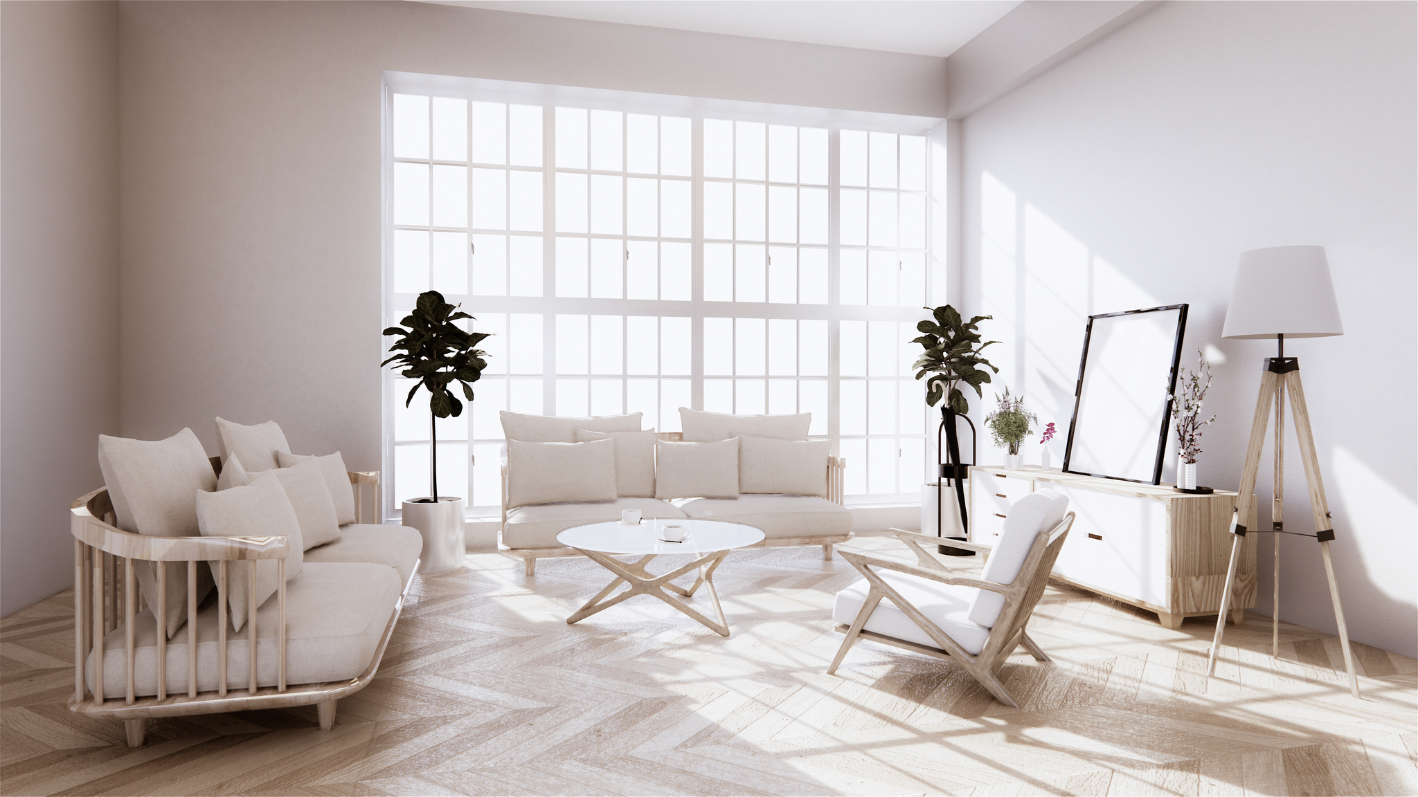 Living Room Interior with Wooden Floor